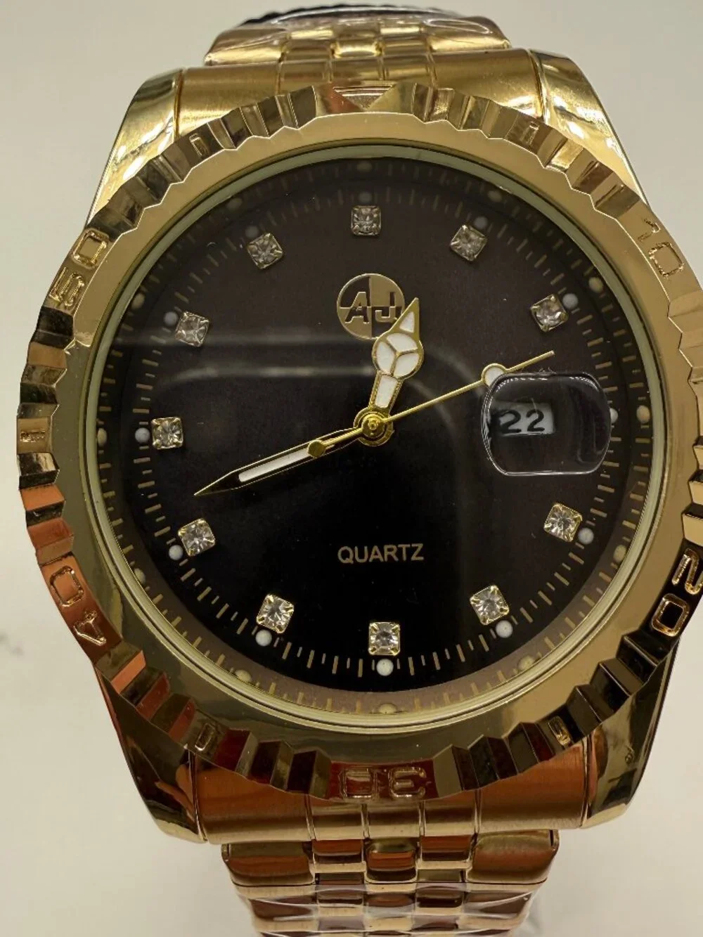 AJ Quality Watches USA Men Oyster PD 41mm Black Gold Tone Quartz Watch NIB